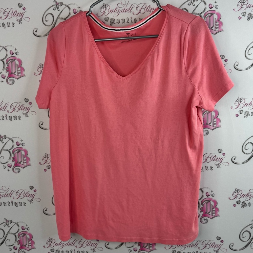 Talbots tshirt pink orange Coral Short Sleeve V-Neck Tee soft stretchy
